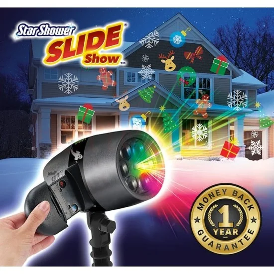 ЛАЗЕРЕН ПРОЖЕКТОР STAR SHOWER SLIDE С 12 ПРИСТАВКИ