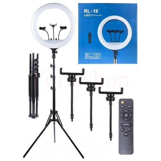 Професионална LED ринг лампа  с трипод, 3 стойки за телефон и дистанционно