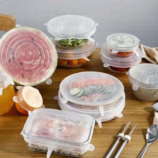 Комплект от 6 броя силиконови капаци за храна