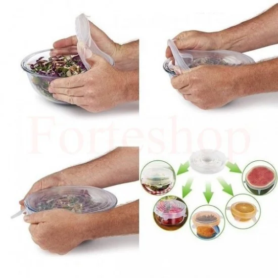 Комплект от 6 броя силиконови капаци за храна