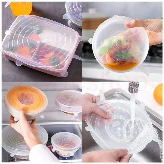 Комплект от 6 броя силиконови капаци за храна