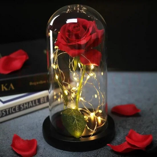 ЛУКСОЗНА  LED РОЗА В СТЪКЛЕНИЦА