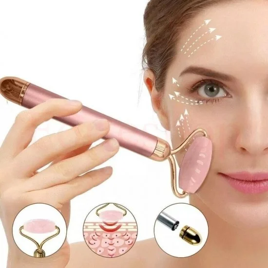 Масажен ролер от розов кварц – вибрационен уред за лифтинг ефект