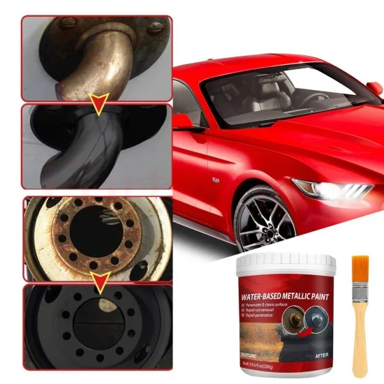 Металикова боя на водна основа – преди и след нанасяне върху ръждясала повърхност