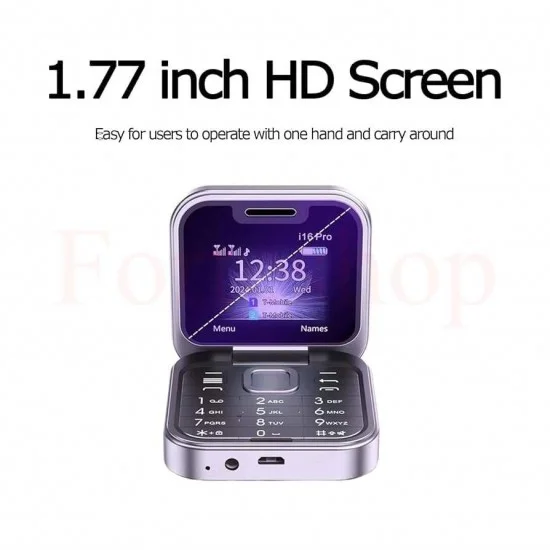 Мини сгъваем телефон i16 Pro черен цвят