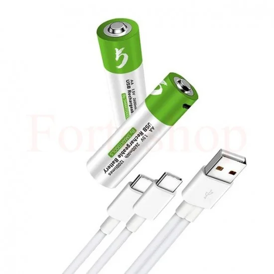 Презареждаеми батерии AA 1.5V с USB Type-C кабел