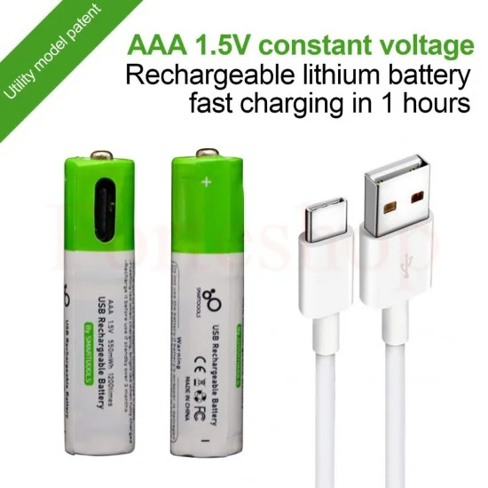 AAA акумулаторни батерии 1.5V с USB Type-C кабел за директно зареждане
