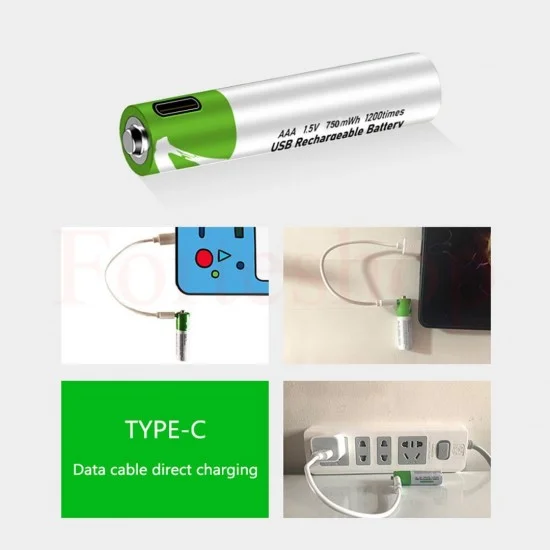 AAA акумулаторни батерии 1.5V с USB Type-C кабел за директно зареждане