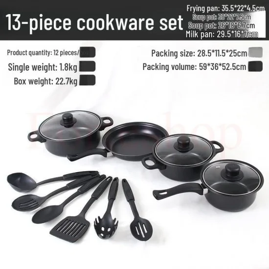13 частов комплект съдове за готвене с тенджери и тиган