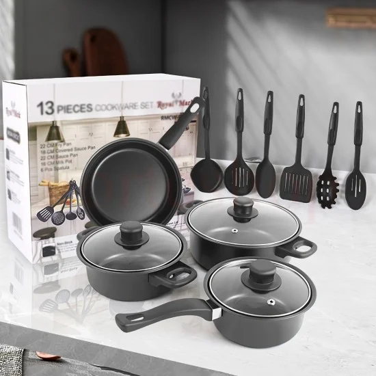 13 частов комплект съдове за готвене с тенджери и тиган