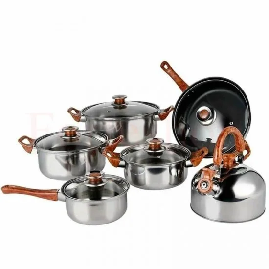 Комплект кухненски съдове от неръждаема стомана – 12 части с чайник