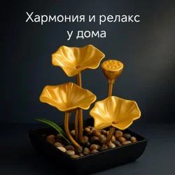 Декоративен настолен воден фонтан със златни лотосови листа
