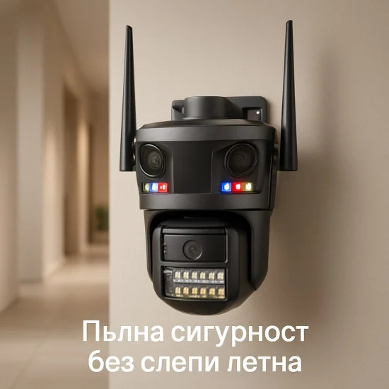 Външна Wi-Fi PTZ охранителна камера с 3 обектива и 3 екрана