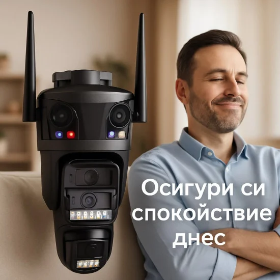 Външна Wi-Fi PTZ охранителна камера с 3 обектива и 3 екрана