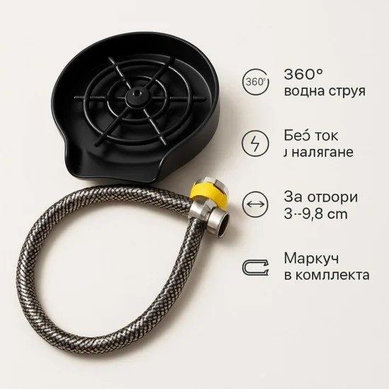 Автоматичен уред за изплакване на чаши за кухненска мивка с маркуч