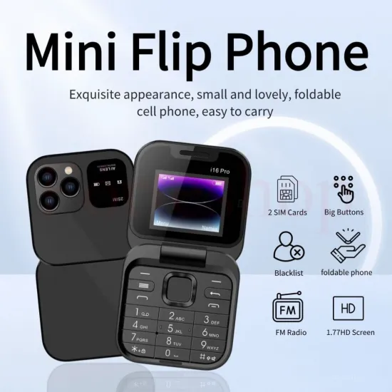 Мини сгъваем телефон i16 Pro черен цвят