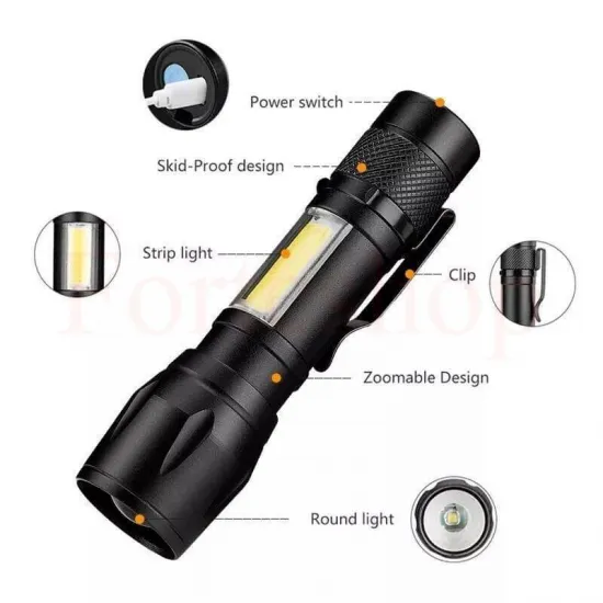 Презареждаем LED фенер с COB странична светлина и zoom фокус