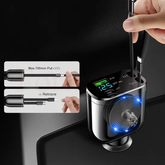 Зарядно за кола с USB, Type-C и LED дисплей